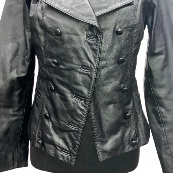 Black Leather double breasted jacket - Picture 6 of 13